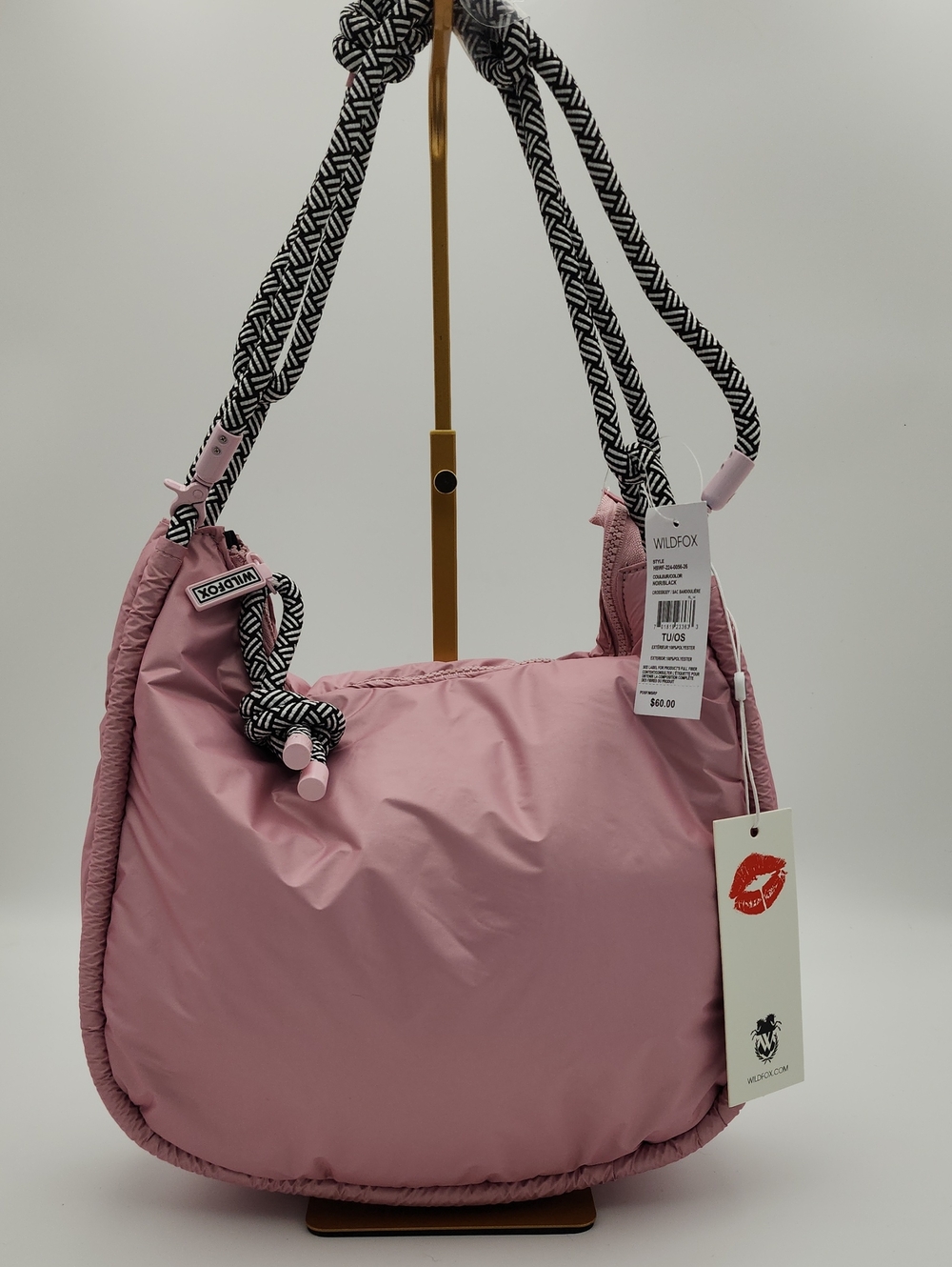 Wildfox Pink Puffer Shoulder Bag with Black-and-White Braided Straps